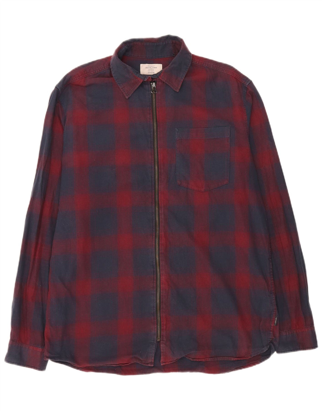 Jack & Jones Camisa Regular Fit Con Cremallera Completa Para Hombre Algodón A Cuadros Azul Grande