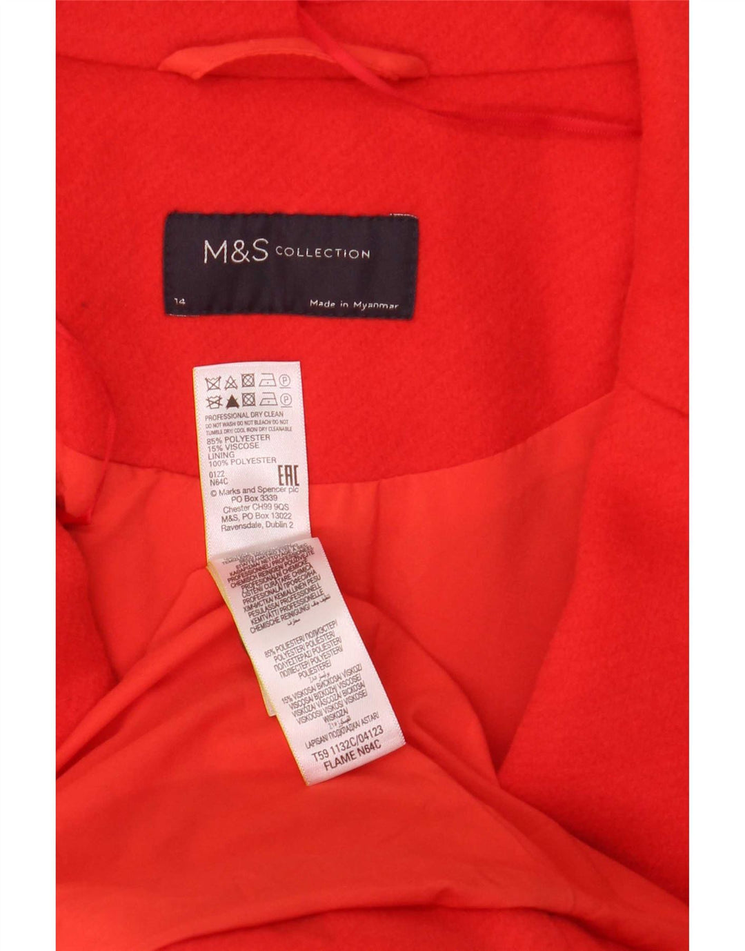 Marks & Spencer Abrigo para mujer UK 44 Grande Poliéster rojo