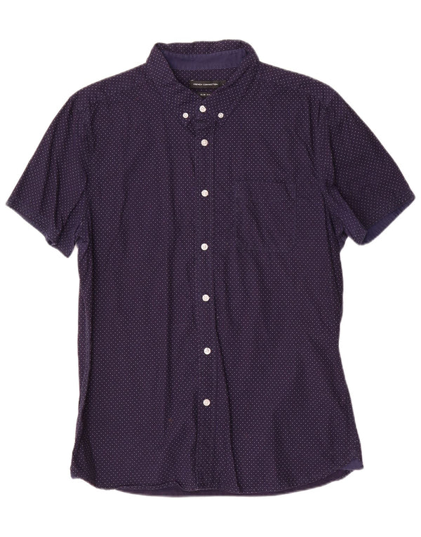 Camisa de corte slim para hombre de French Connection, talla grande, de algodón con lunares en azul marino