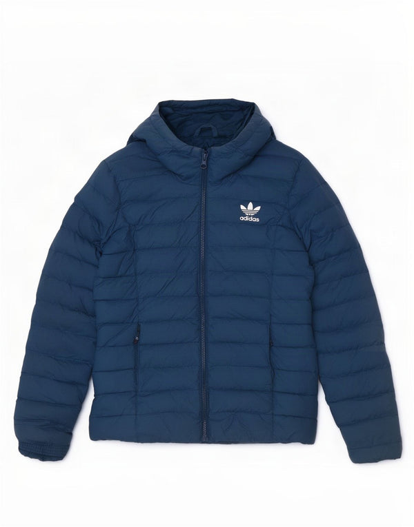 Adidas Chaqueta acolchada con capucha para mujer UK 10 Small Azul marino Nylon