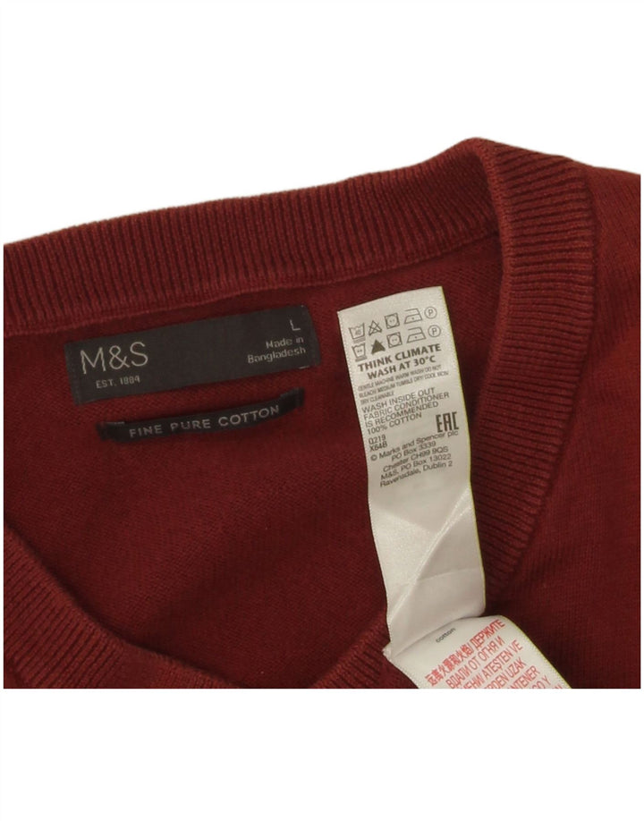 Marks & Spencer Jersey con cuello en V para hombre, talla grande, algodón granate