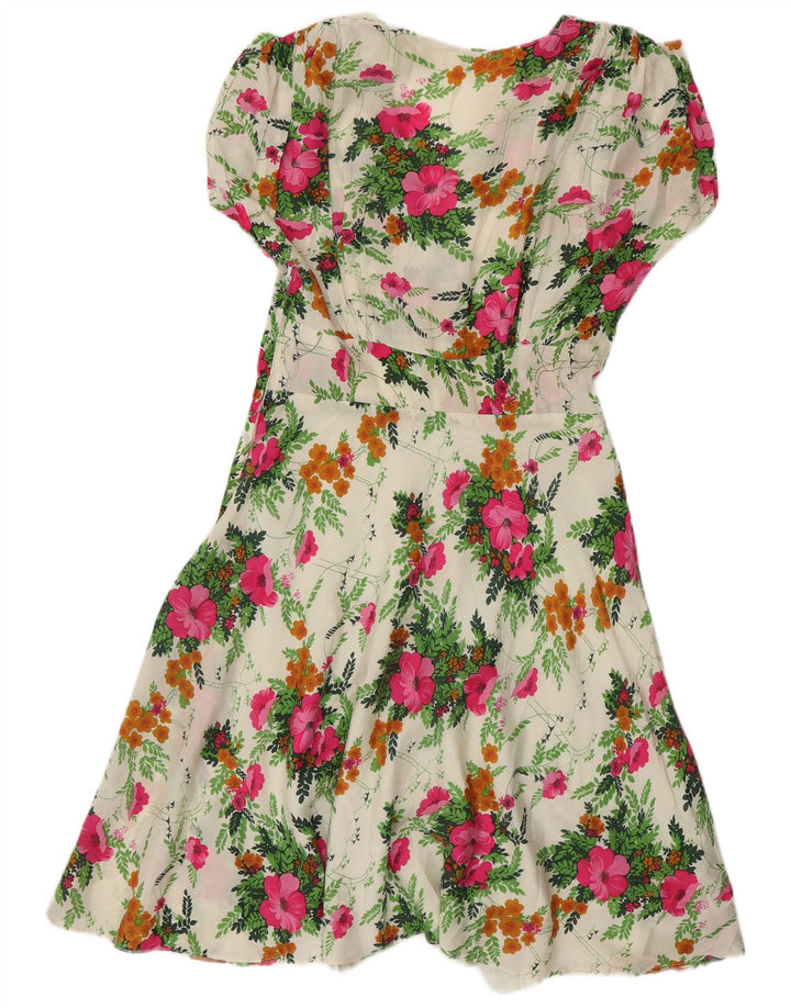 Vintage mujer vestido de sol Reino Unido 14 medio beige floral