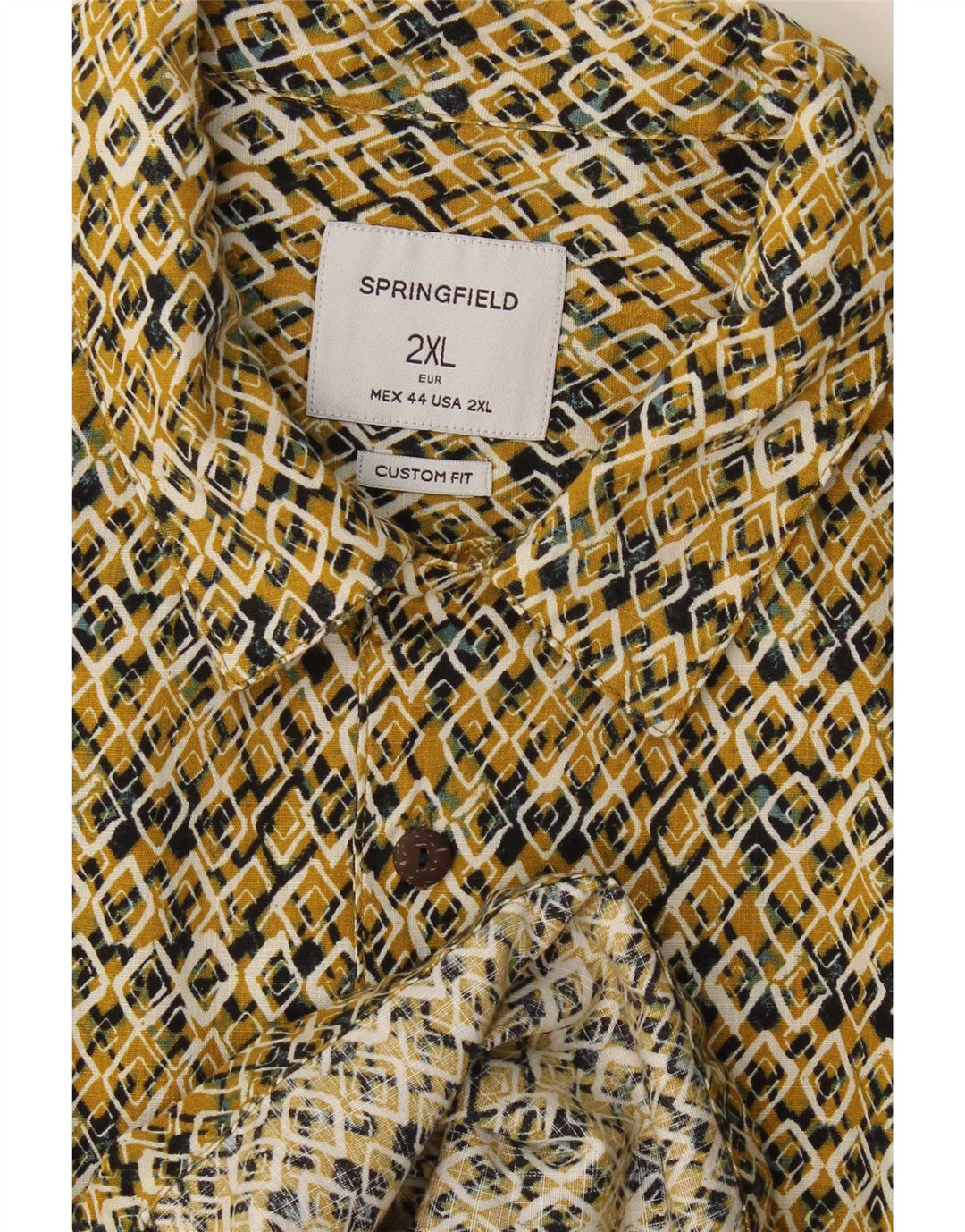 Springfield Camisa de manga corta para hombre con ajuste personalizado 2XL Amarillo Geométrico