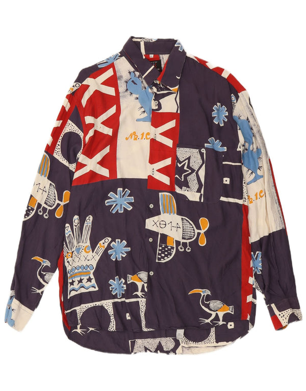 Enara Camice Camisa Estampado Abstracto Hombre XL Azul Marino Viscosa