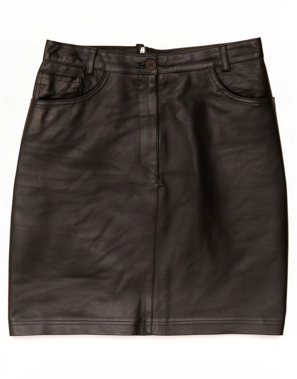 Falda de cuero vintage para mujer mediana W28 negro