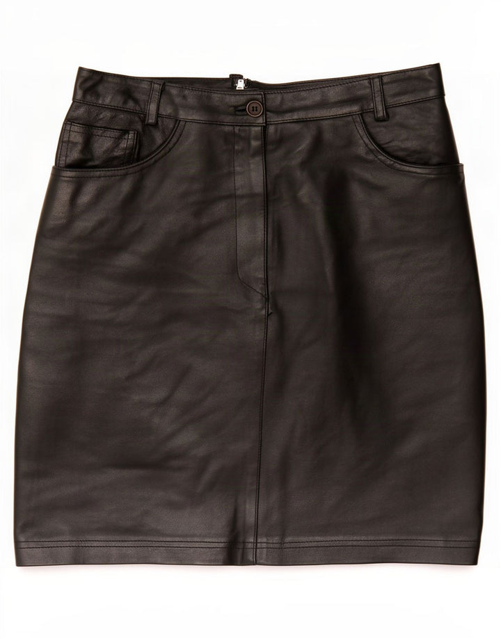 Falda de cuero vintage para mujer mediana W28 negro