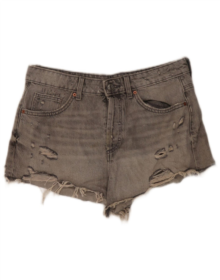 Zara Pantalones cortos desgastados de mezclilla para mujer EU 40 Medium W30 Algodón gris