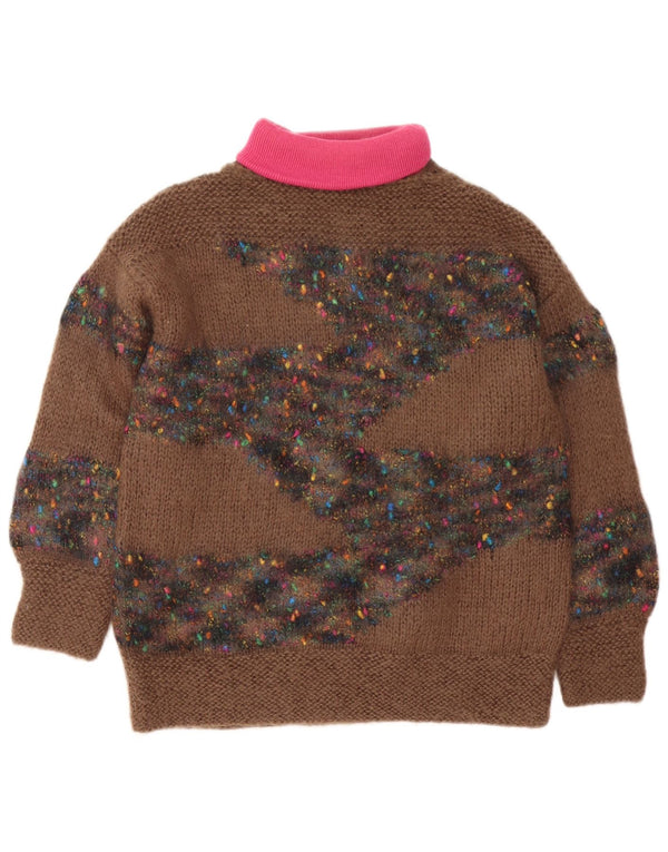 Vintage mujer rollo cuello jersey suéter Reino Unido 14 grande marrón moteado