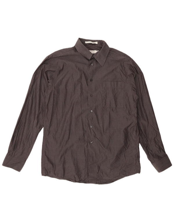 CALVIN KLEIN Camisa ajustada para hombre Talla 16 Algodón gris grande