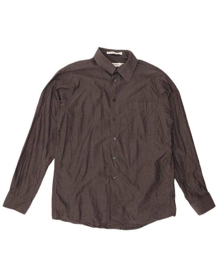 CALVIN KLEIN Camisa ajustada para hombre Talla 16 Algodón gris grande