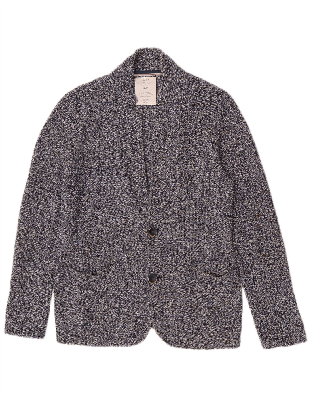 Zara Chaqueta tipo blazer de punto con 2 botones para niño 13-14 años Algodón moteado azul
