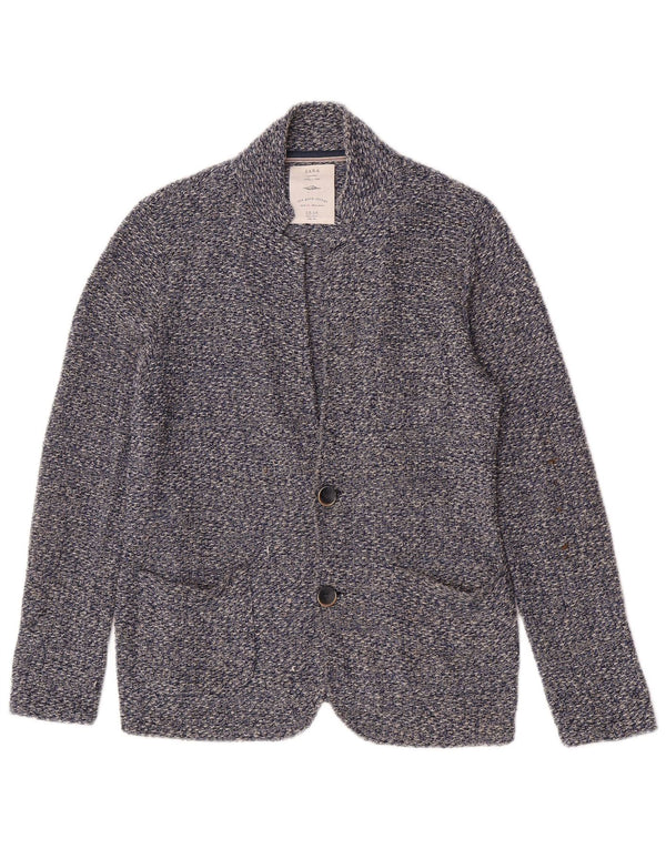 Zara Chaqueta tipo blazer de punto con 2 botones para niño 13-14 años Algodón moteado azul