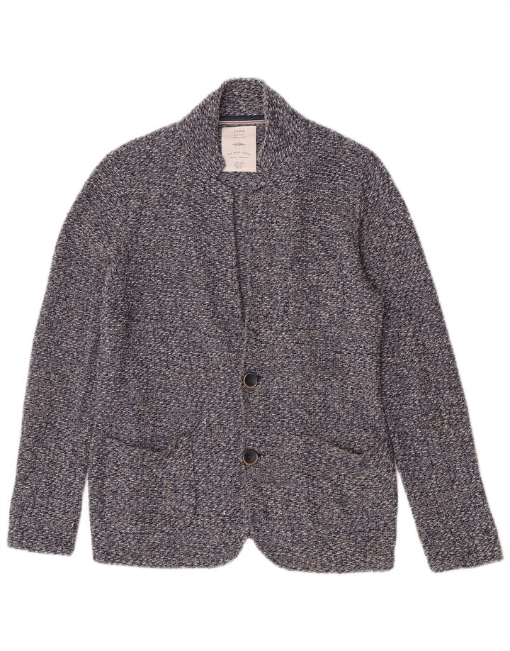 Zara Chaqueta tipo blazer de punto con 2 botones para niño 13-14 años Algodón moteado azul