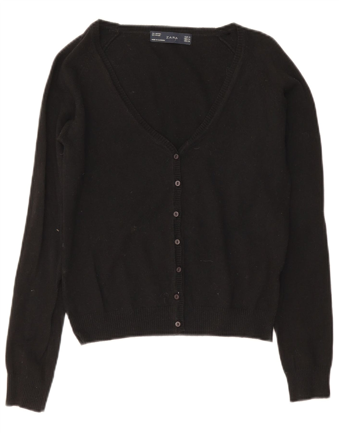Zara Mujer Bolero Jumper UK 12 Mediano Algodón Negro