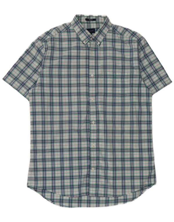 Camisa Gap de manga corta para hombre, corte regular, talla 41/42, algodón a cuadros azul grande