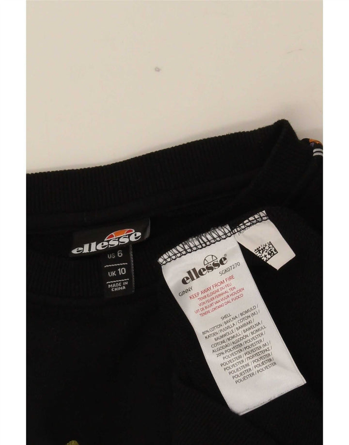 Ellesse Sudadera de gran tamaño con estampado gráfico para mujer UK 10 Small Black Cotton