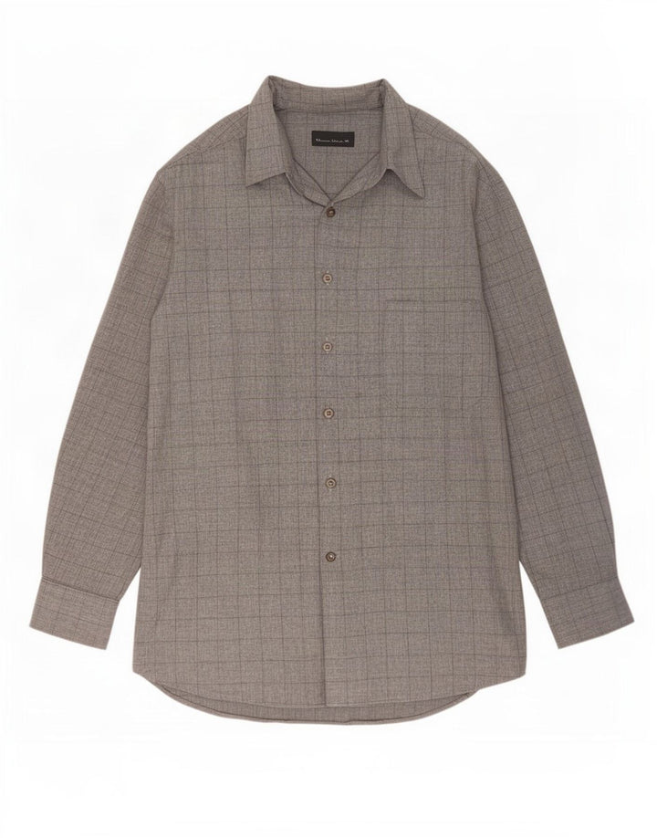 Camisa Alta Hombre Massimo Dutti Talla 42 Viscosa Cuadros Gris Grande