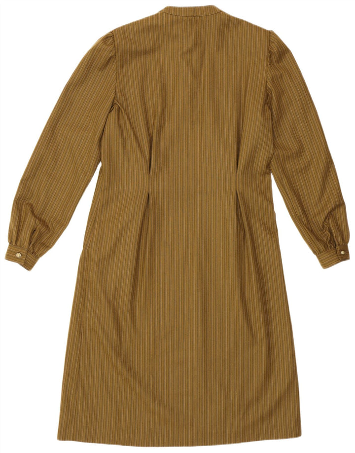 Vintage mujer manga larga regular vestido básico Reino Unido 14 medio verde rayas