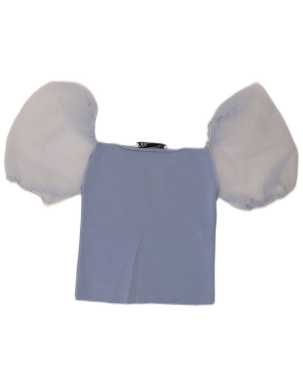 Zara Top corto con hombros descubiertos para mujer Reino Unido 42 Azul medio Colorblock