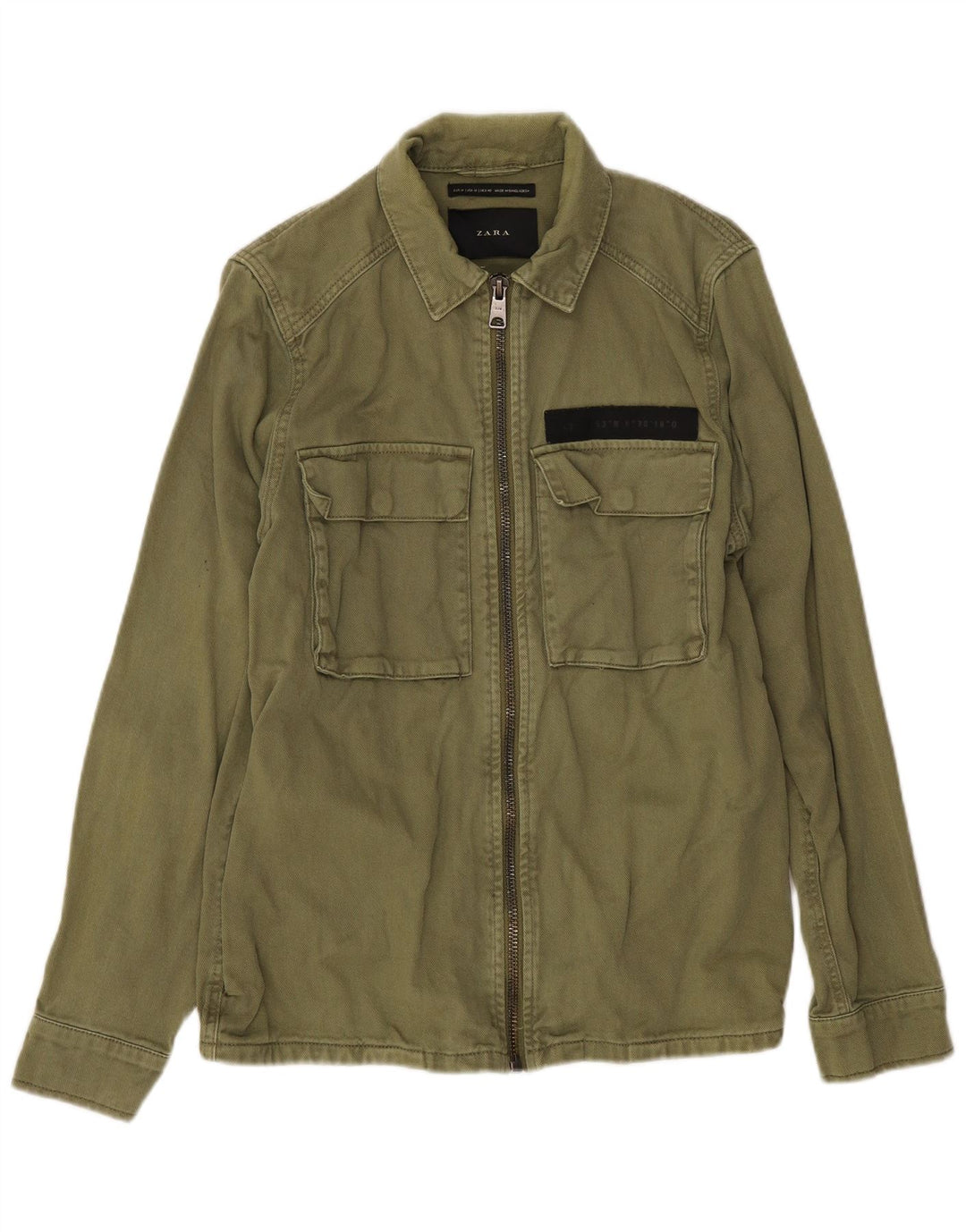 Zara Hombre Cazadora Bomber UK 38 Algodón Verde Medio