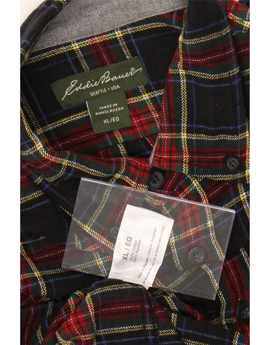 EDDIE BAUER Camisa de franela para hombre XL Algodón a cuadros multicolor