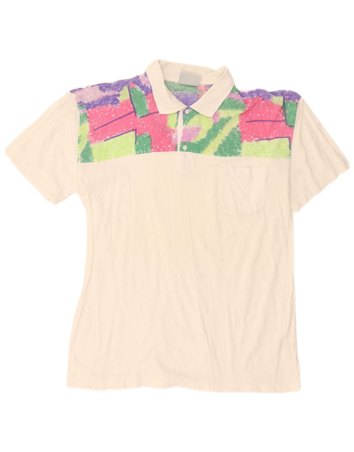 Polo vintage para hombre medio blanco geométrico