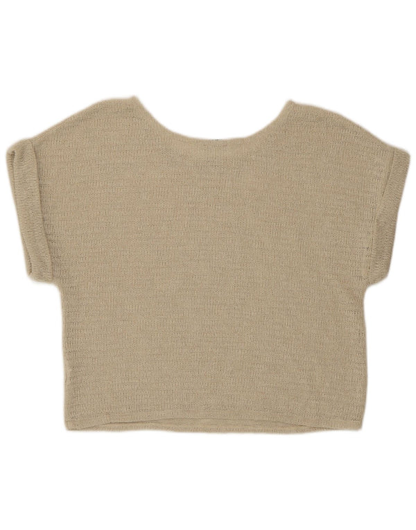 Zara Mujer Crop Knit Blusa Top UK 46 Large Beige