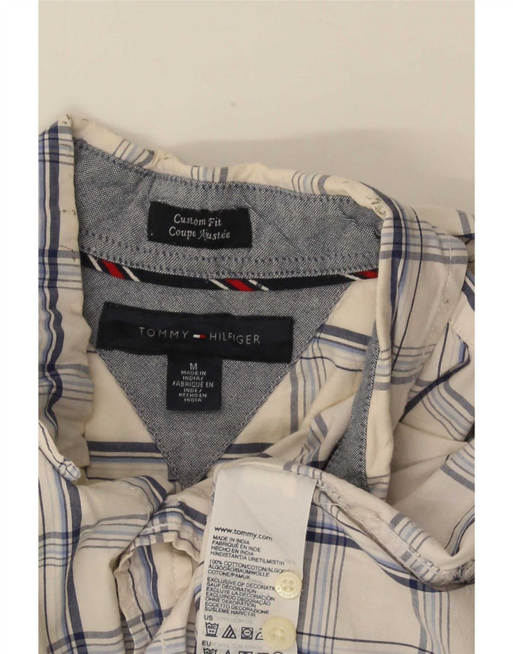 Camisa Tommy Hilfiger de manga corta con ajuste personalizado para hombre, algodón a cuadros blanco mediano