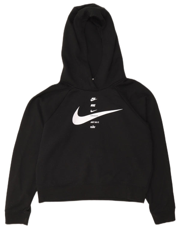 Nike Womens Oversized Graphic Crop Hoodie Jumper UK 10 Small Black Cotton