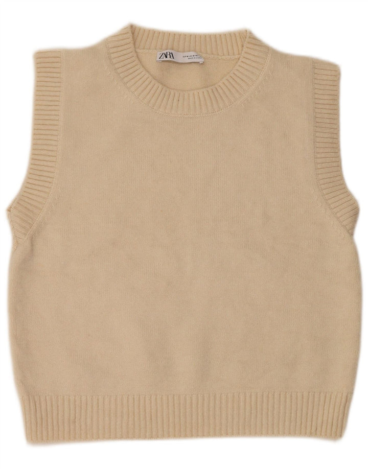 Zara Mujer Chaleco Tank Top Reino Unido 44 Medio Blanco Acrílico