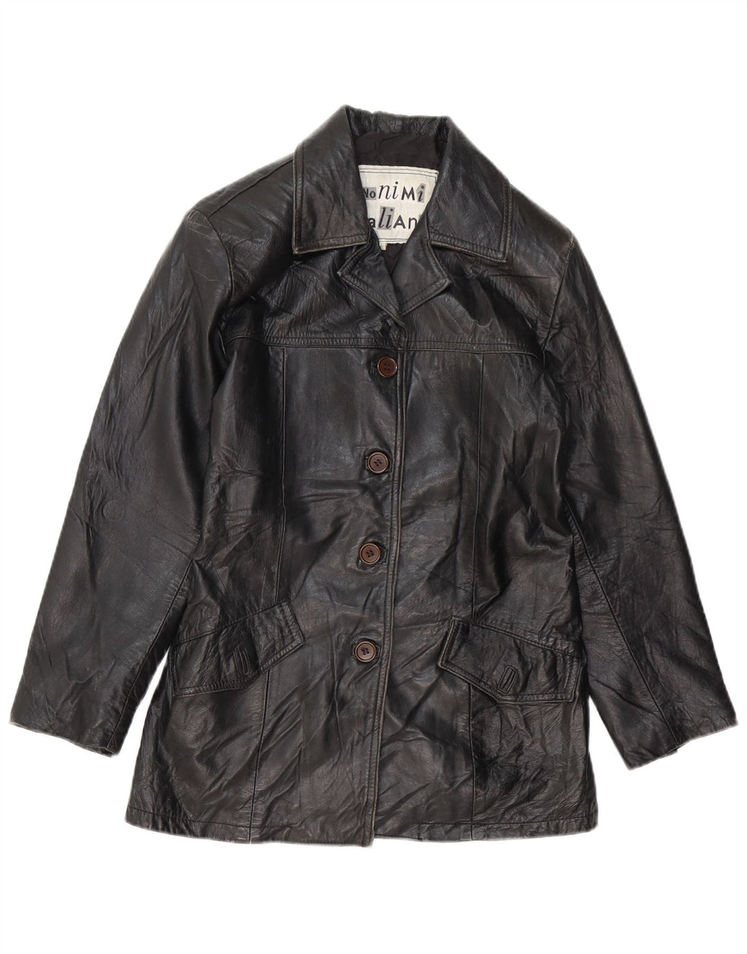 VINTAGE Chaqueta de cuero para mujer Reino Unido 10 Pequeño cuero negro