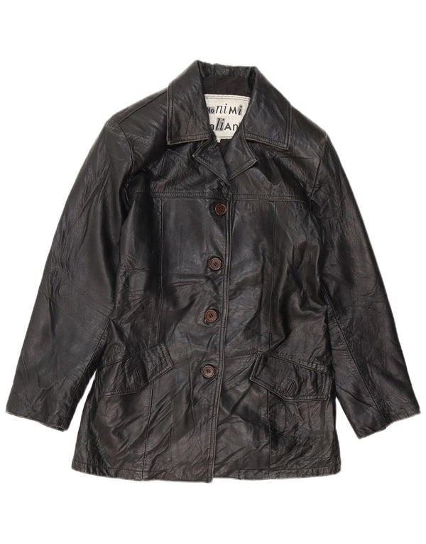 VINTAGE Chaqueta de cuero para mujer Reino Unido 10 Pequeño cuero negro
