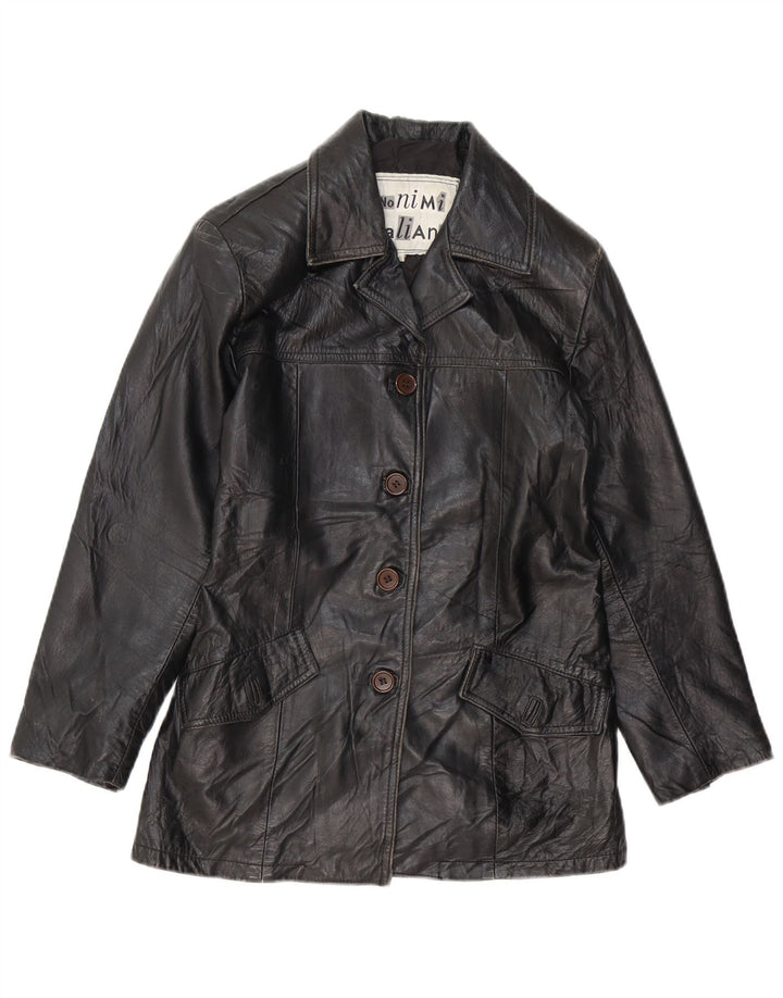 VINTAGE Chaqueta de cuero para mujer Reino Unido 10 Pequeño cuero negro