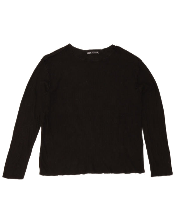Zara Mujer Top Manga Larga UK 40 Small Viscosa Negra