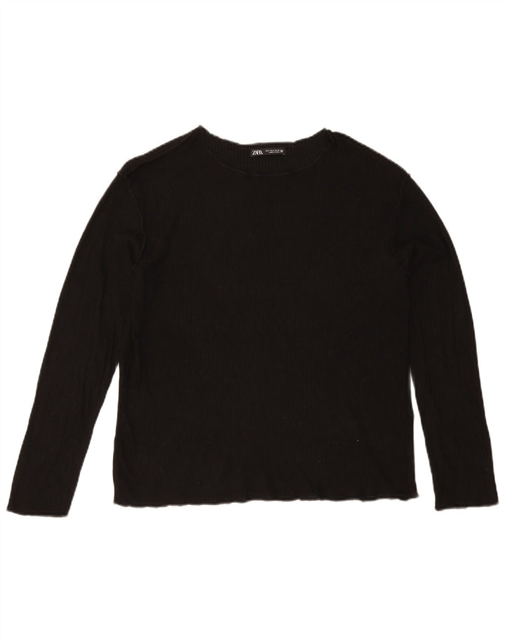 Zara Mujer Top Manga Larga UK 40 Small Viscosa Negra