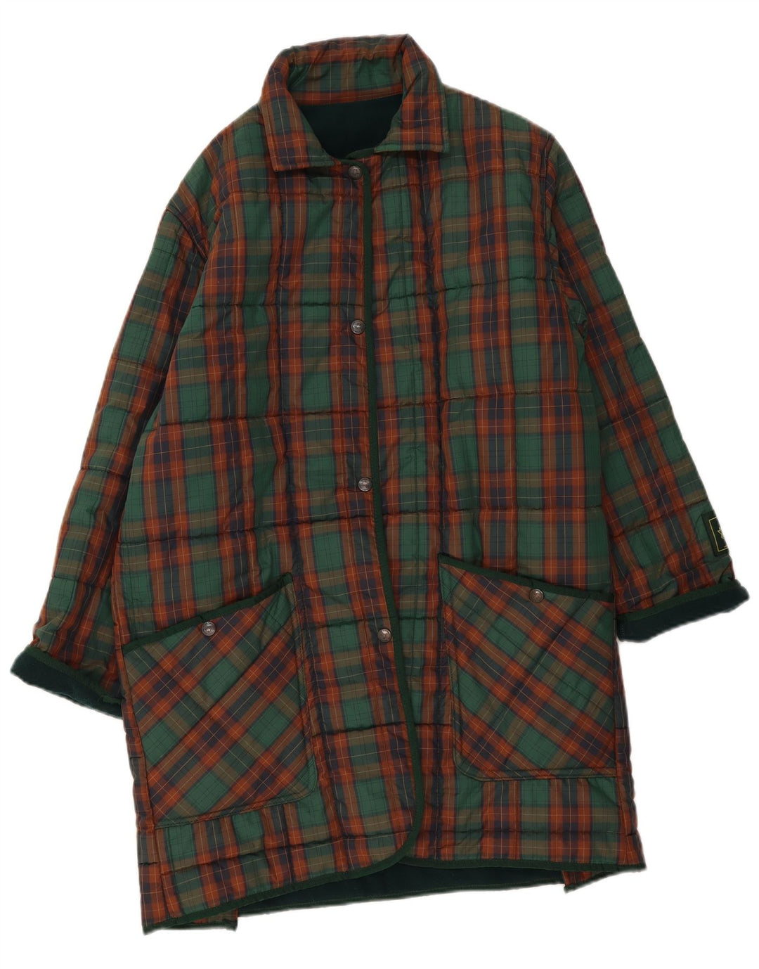 Vintage mujer acolchado abrigo Reino Unido 18 XL verde cuadros