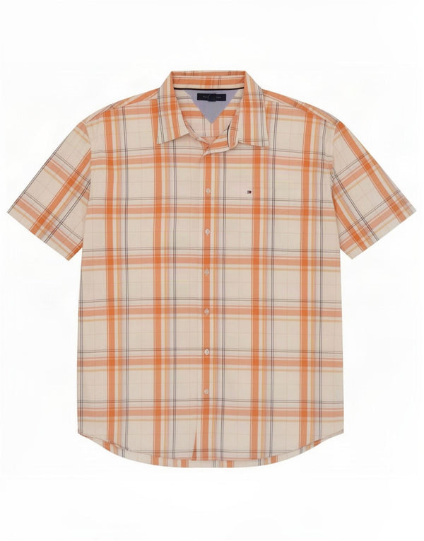 Tommy Hilfiger Camisa de Manga Corta para Hombre 2XL Algodón a Cuadros Blanco