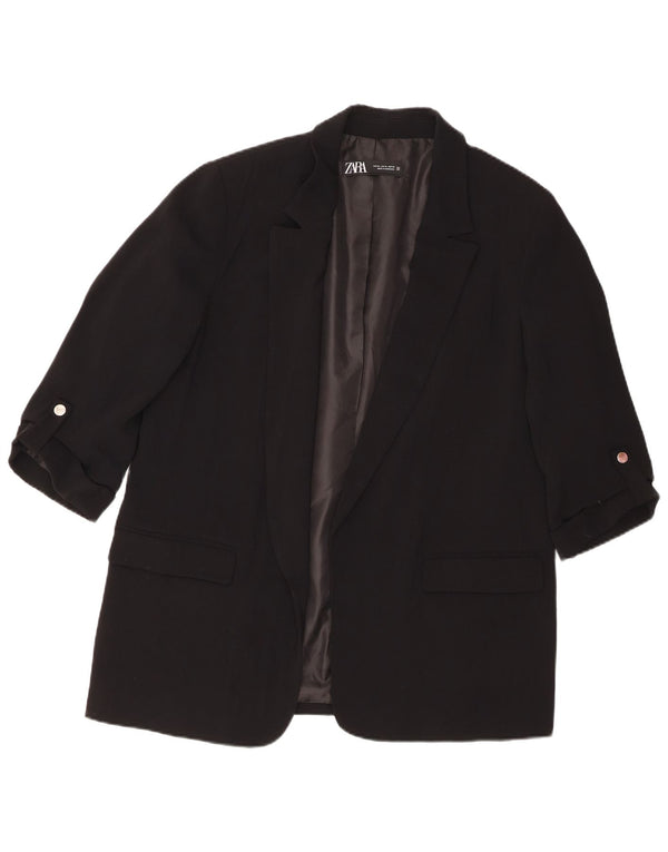 Zara Mujer Chaqueta Americana Abierta Manga 3/4 UK 40 XL Poliéster Negro