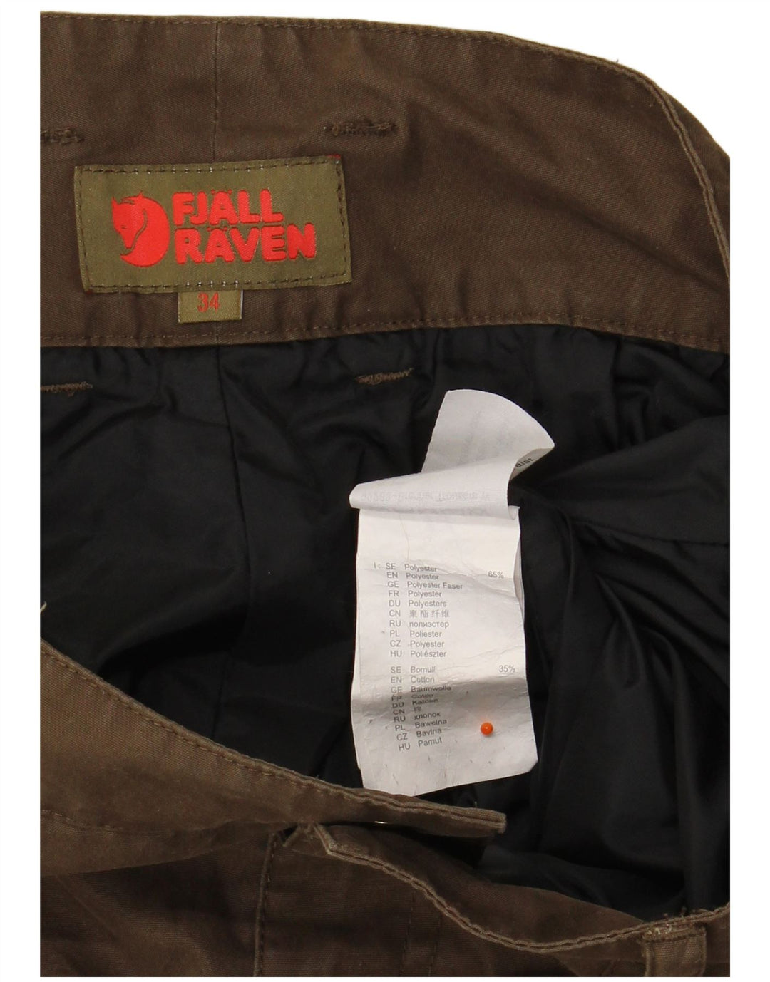 FJALL RAVEN Pantalones cortavientos de camuflaje para mujer W34 L30 Poliéster caqui