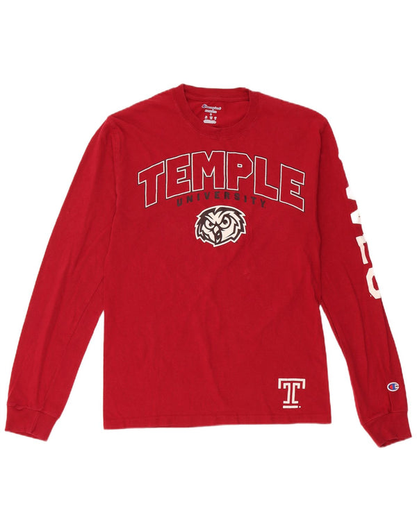 Champion Hombres Temple University Graphic Top Manga Larga Pequeño Algodón Rojo