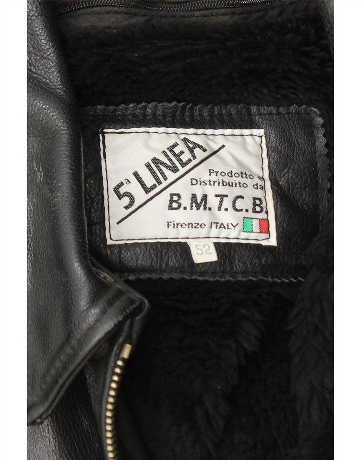 Chaqueta de cuero militar vintage para hombre IT 52 XL cuero negro