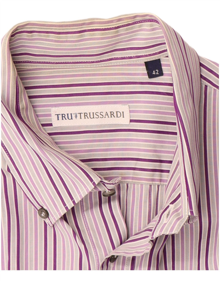 Camisa Trussardi Hombre Manga Corta Talla 42 Large Lila Rayas