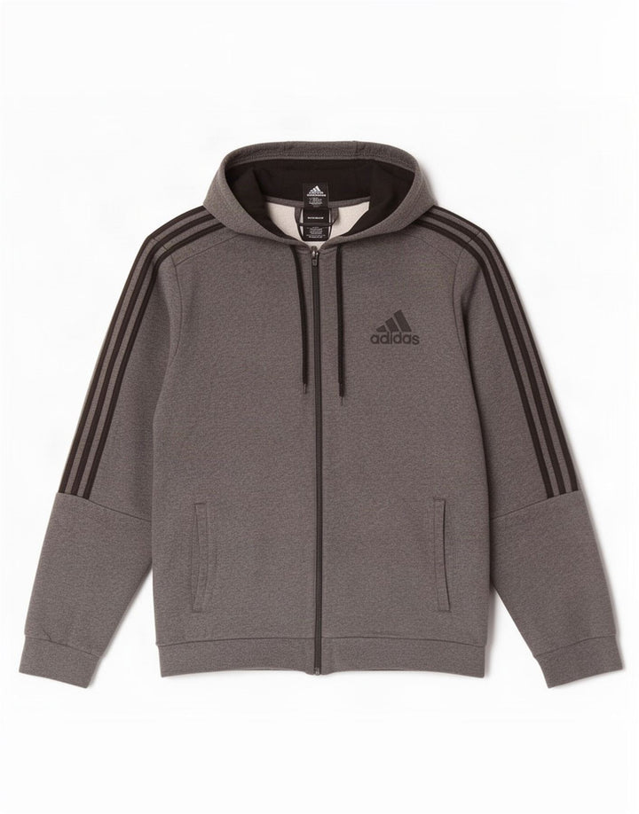 Adidas - Sudadera con capucha y cremallera para hombre, color gris grande