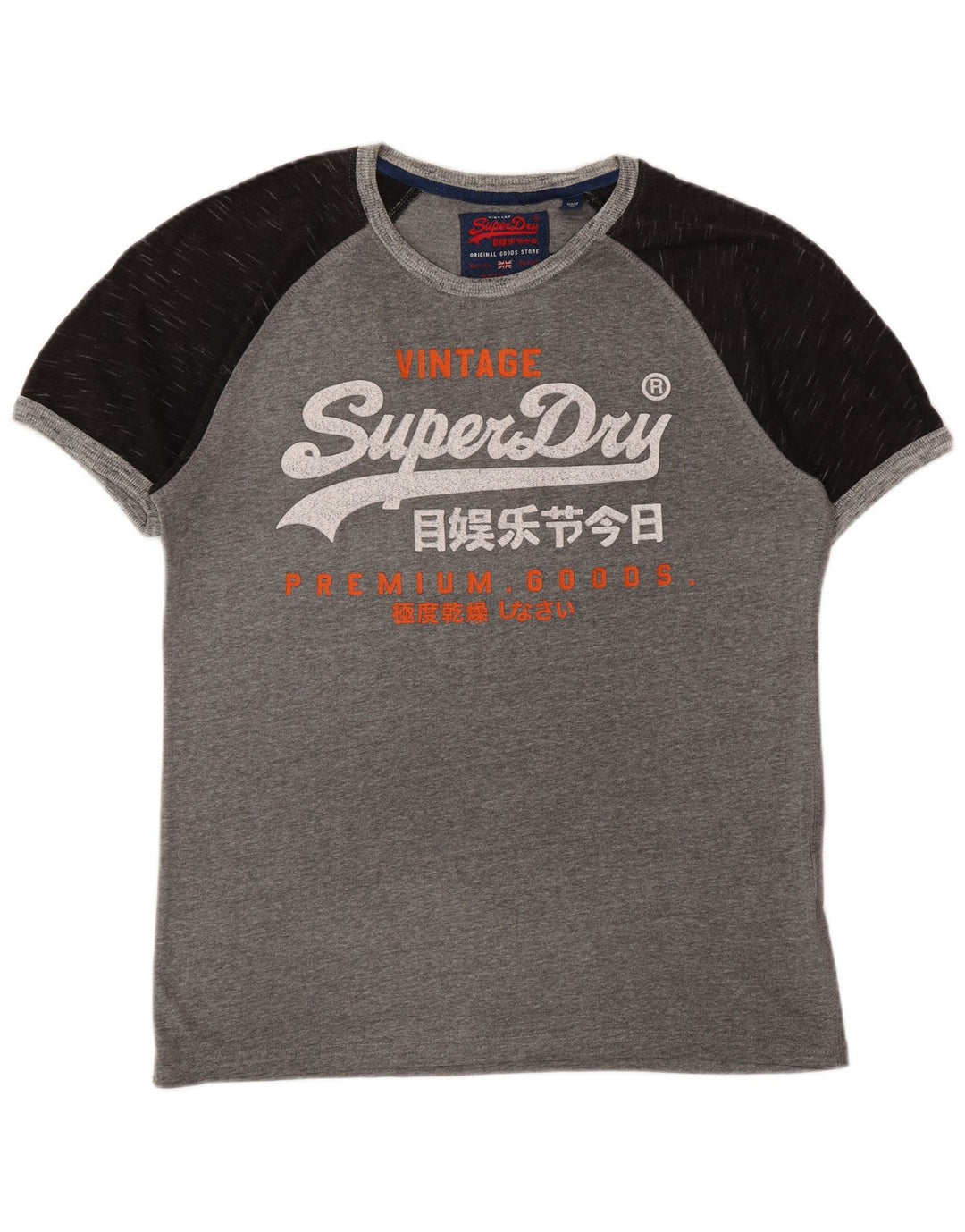 SUPERDRY Hombre Camiseta gráfica Top grande gris color block algodón