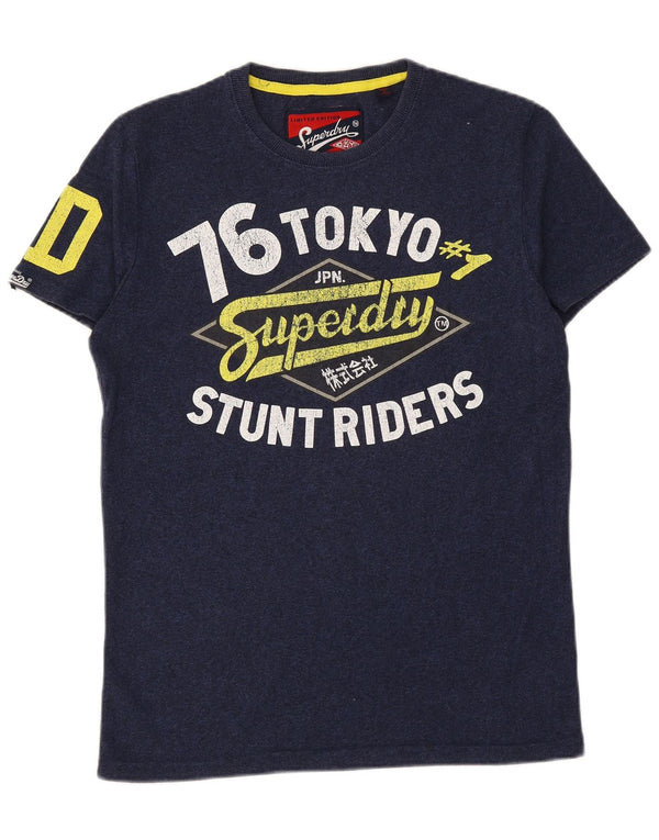 SUPERDRY Hombre Camiseta gráfica Top Medium Azul marino Algodón