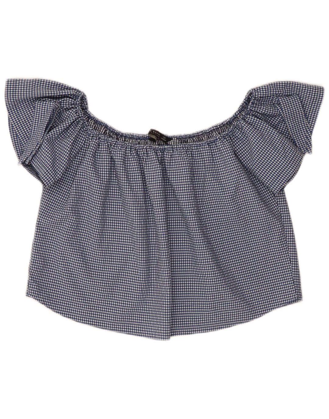 Zara Mujer Top Corto Con Hombros Descubiertos UK 10 Small Azul Marino Gingham