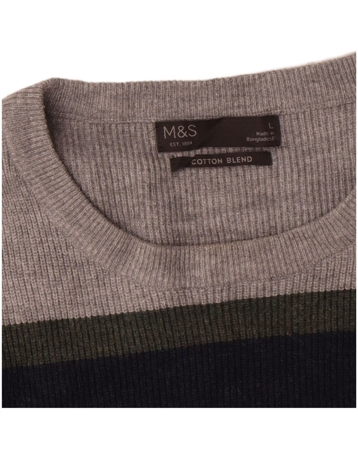 Marks & Spencer - Jersey de cuello redondo para hombre, talla grande, multicolor, a rayas
