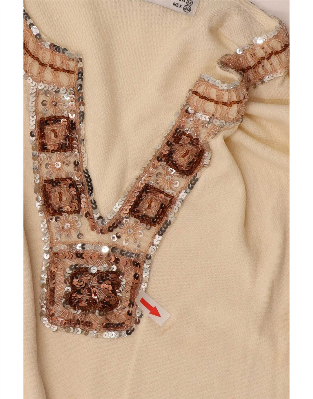 Zara Mujer Top Manga Larga UK 42 Viscosa Beige Medio