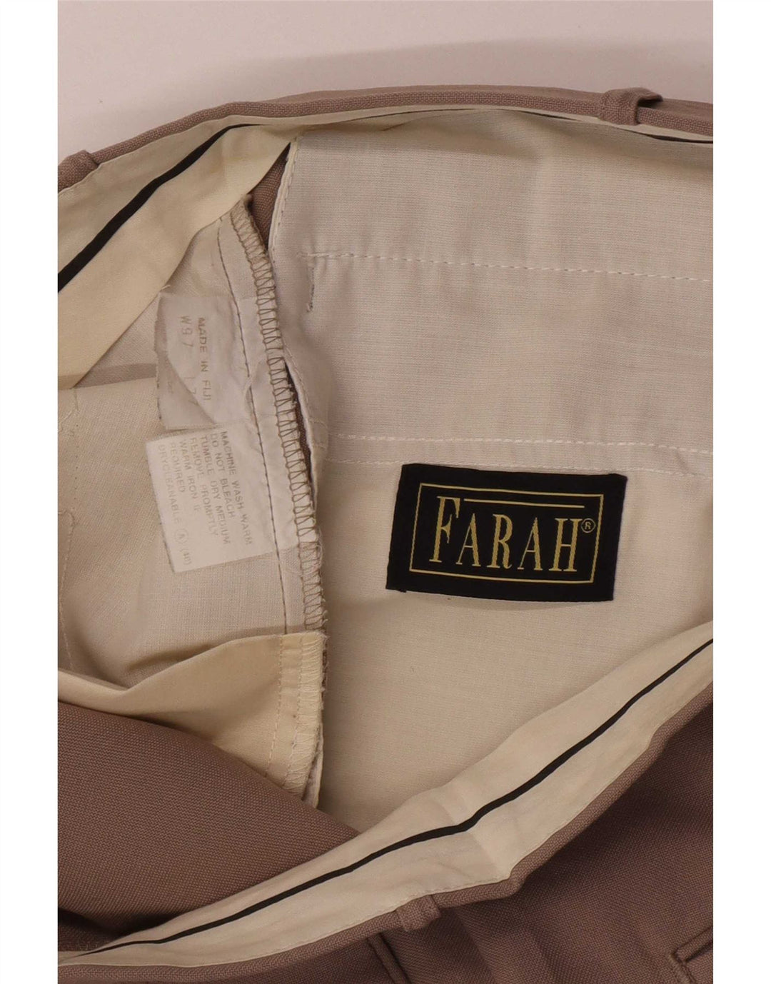 Farah Pantalón de traje con pinzas para hombre W36 L28 Poliéster marrón