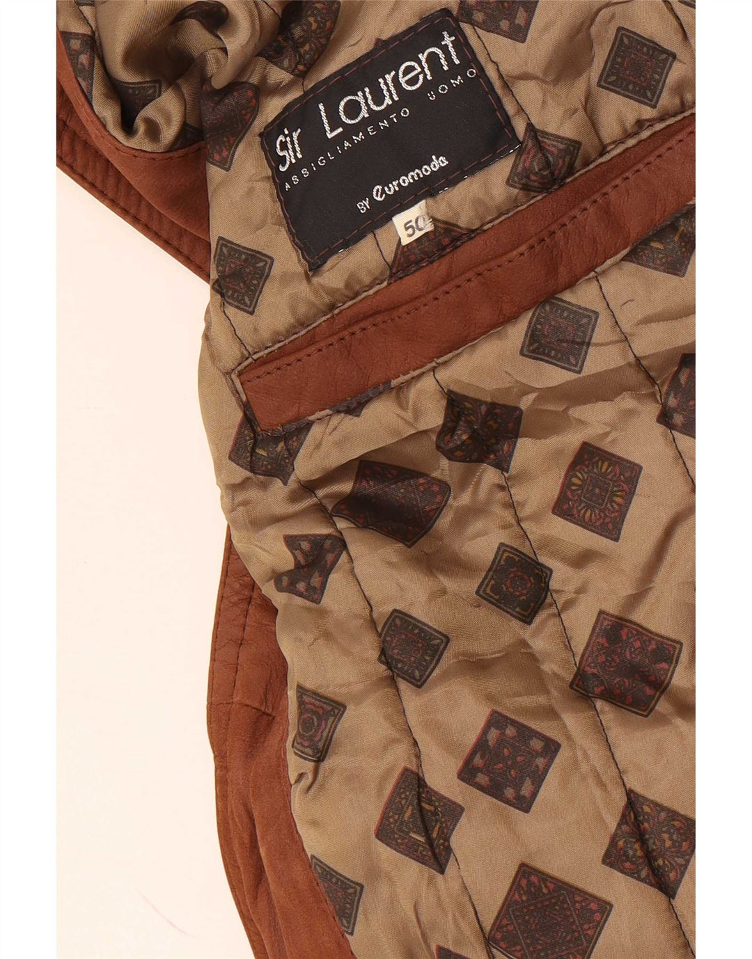 Chaqueta de cuero vintage para hombre IT 50 Bloque de color marrón grande